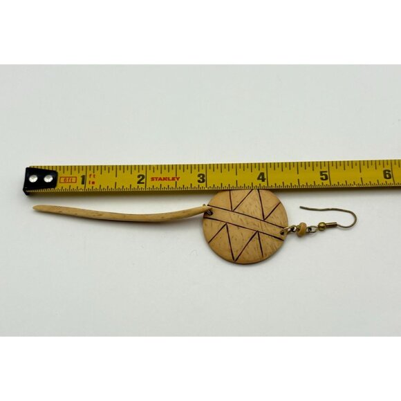 Vintage Handcrafted Wood Dangle Earrings Tribal Inspired Lightweight Nature - Picture 3 of 6